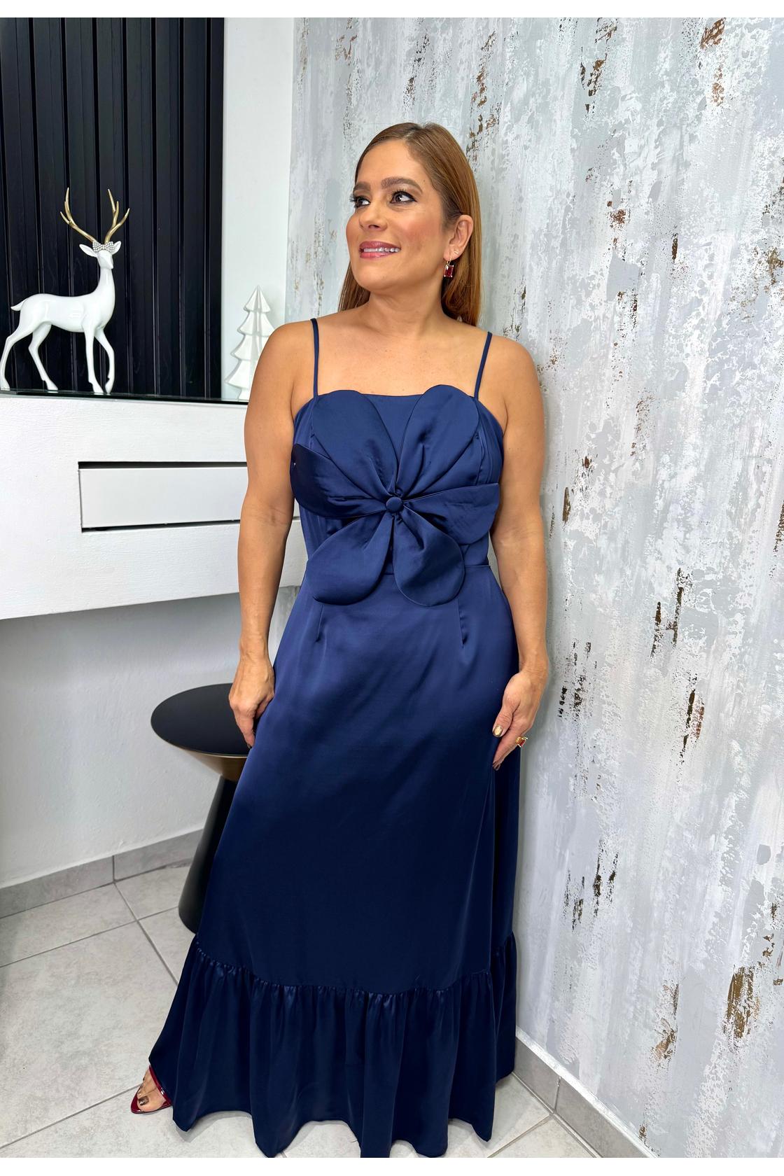 Solid Sleeveless Flower Maxi Dress